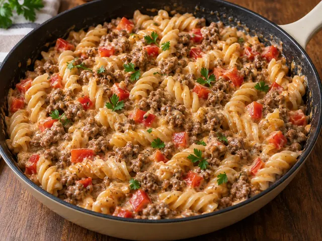 Cremige Nudel-Hackfleisch-Pfanne mit Pasta und Hackfleisch
