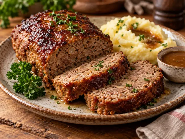 Klassischer Hackbraten aus dem Ofen, angeschnitten
