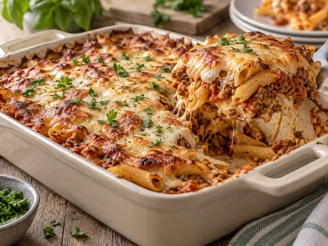 Nudel-Hack-Auflauf mit Hackfleisch und goldbraunem Käse