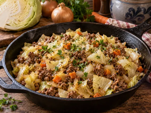 Weißkohl-Hackfleisch-Pfanne mit herzhaft gebratenem Kohl