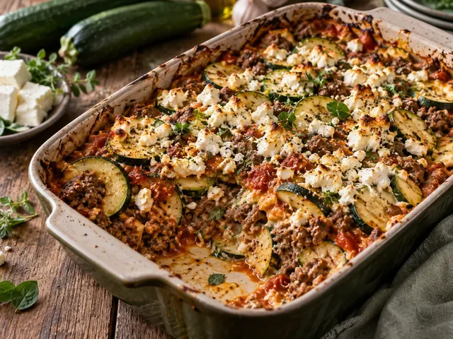 Zucchini-Hack-Auflauf mit Feta und Hackfleisch