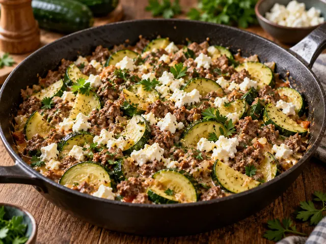 Zucchini-Hack-Pfanne mit Feta und Hackfleisch