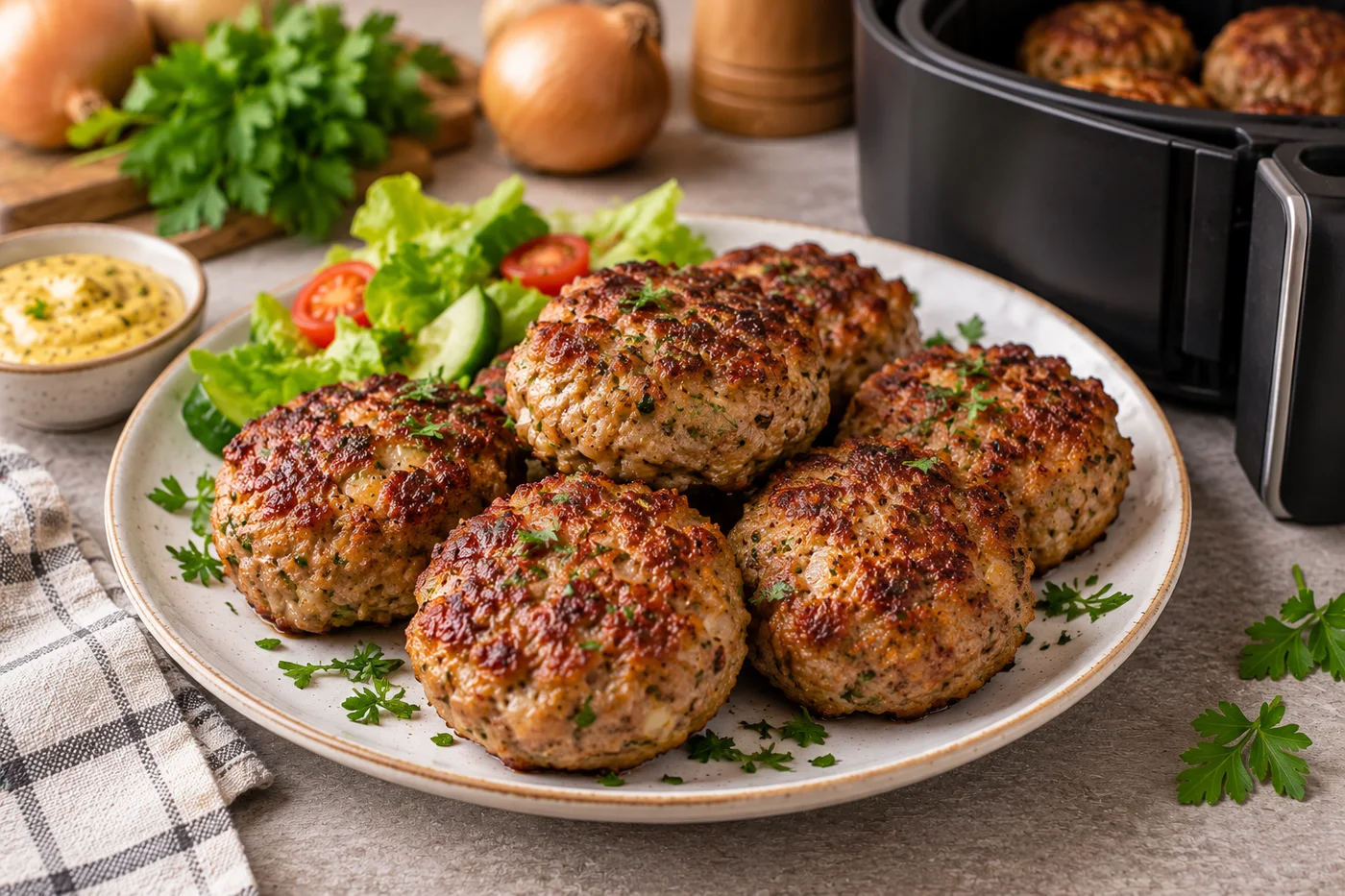 Frikadellen aus dem Airfryer mit goldbrauner Oberfläche